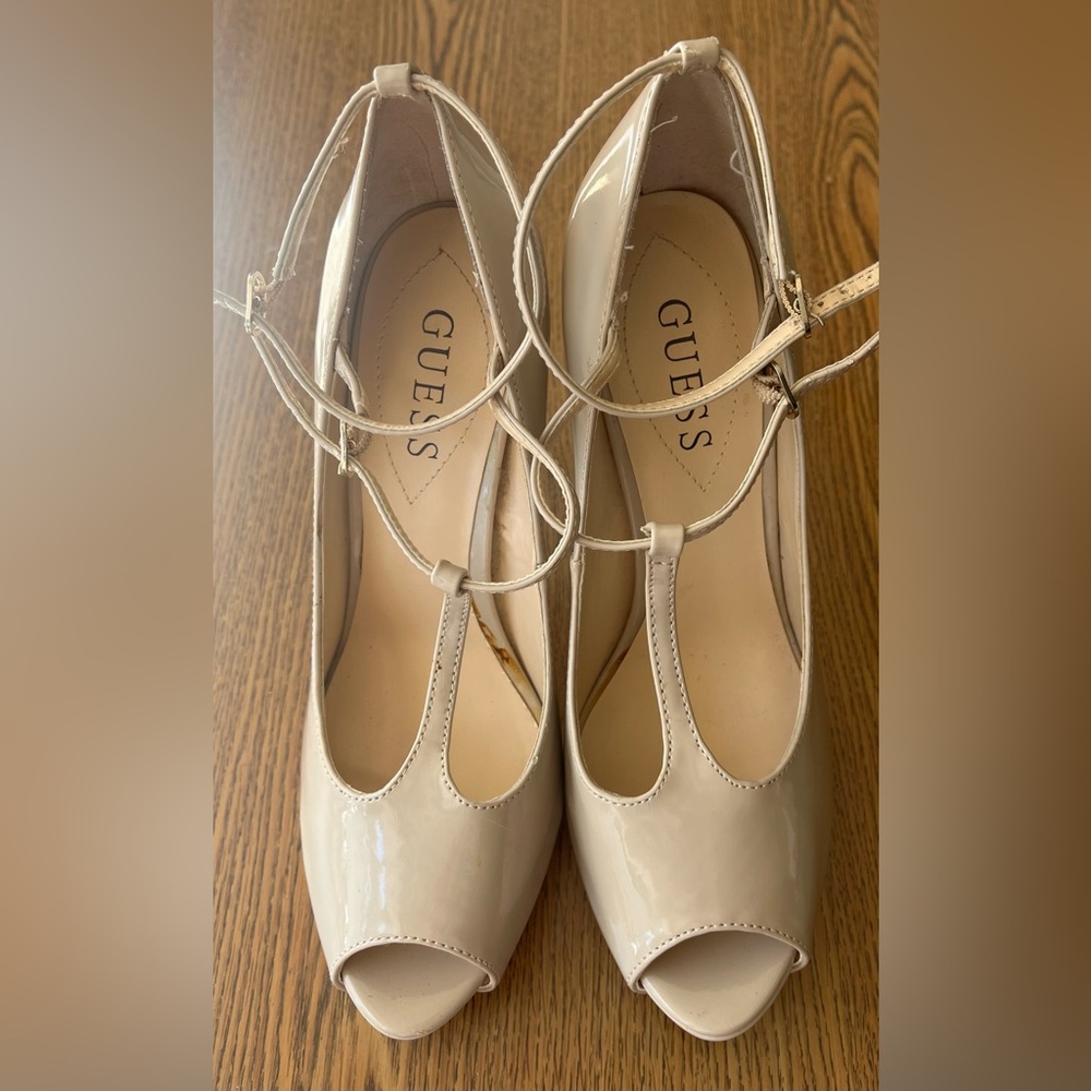 Guess Leather T Strapped and Ankle Strapped Heel, Size 8, EUC